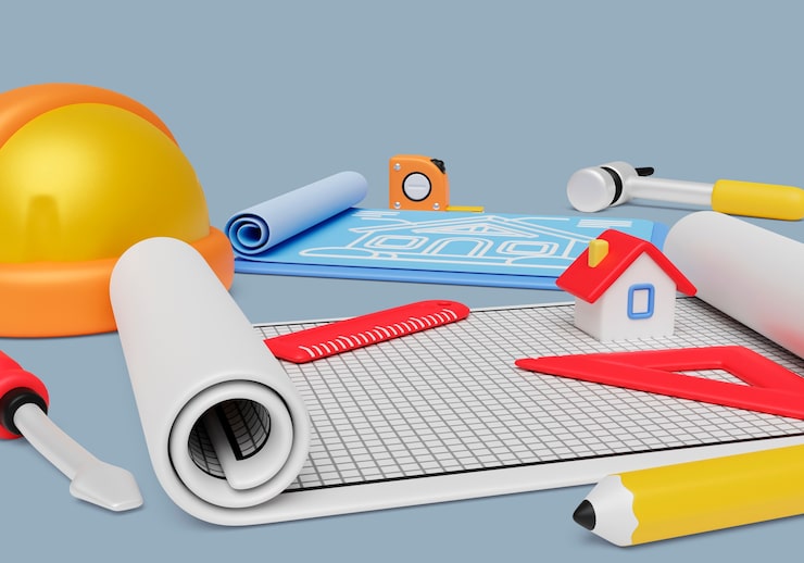 Bezpłatny plik PSD 3d background with architecture and engineering items