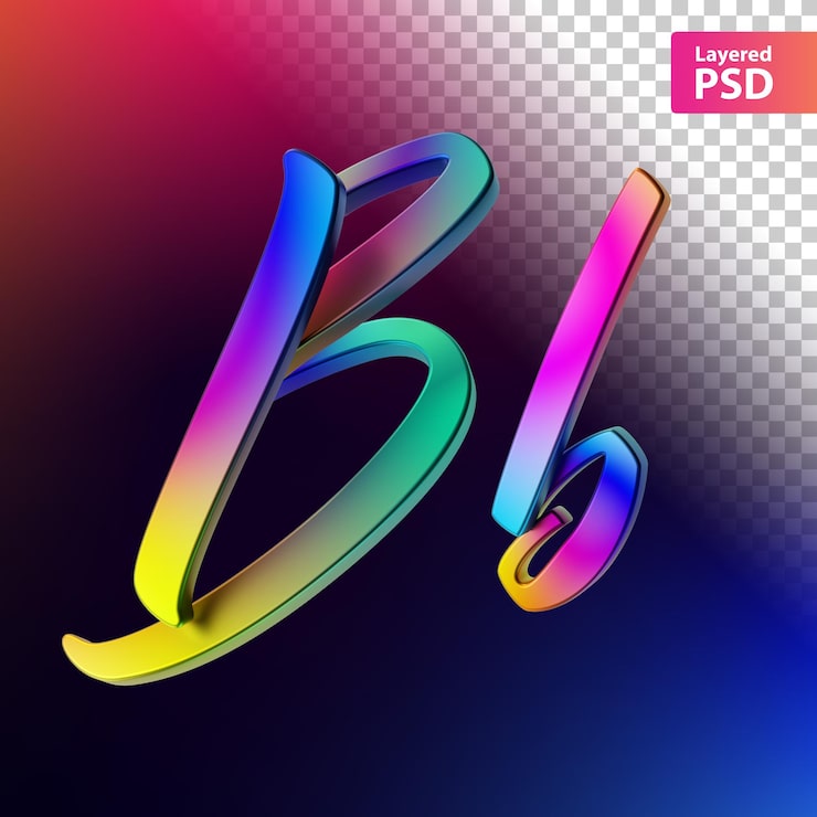 Bezpłatny plik PSD 3d kaligraficzna litera kolor tęczy