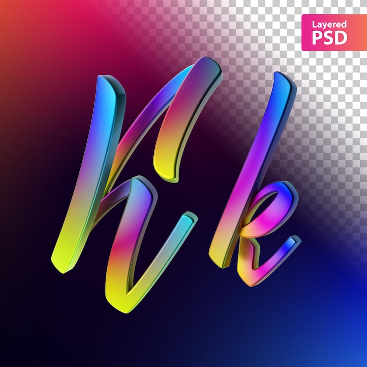 Bezpłatny plik PSD 3d kaligraficzna litera kolor tęczy