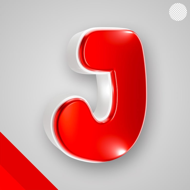Bezpłatny plik PSD błyszczący czerwony alfabet z białą 3d literą j