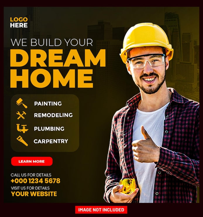 Bezpłatny plik PSD build your dream home construction and remodeling services ad