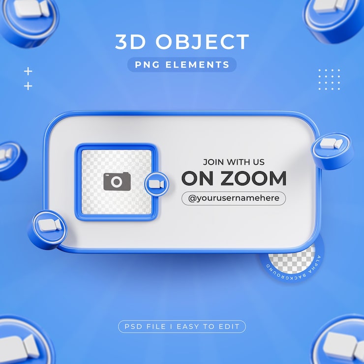 Bezpłatny plik PSD dołącz do nas na zoom profile media społeczne 3d render izolowany do kompozycji