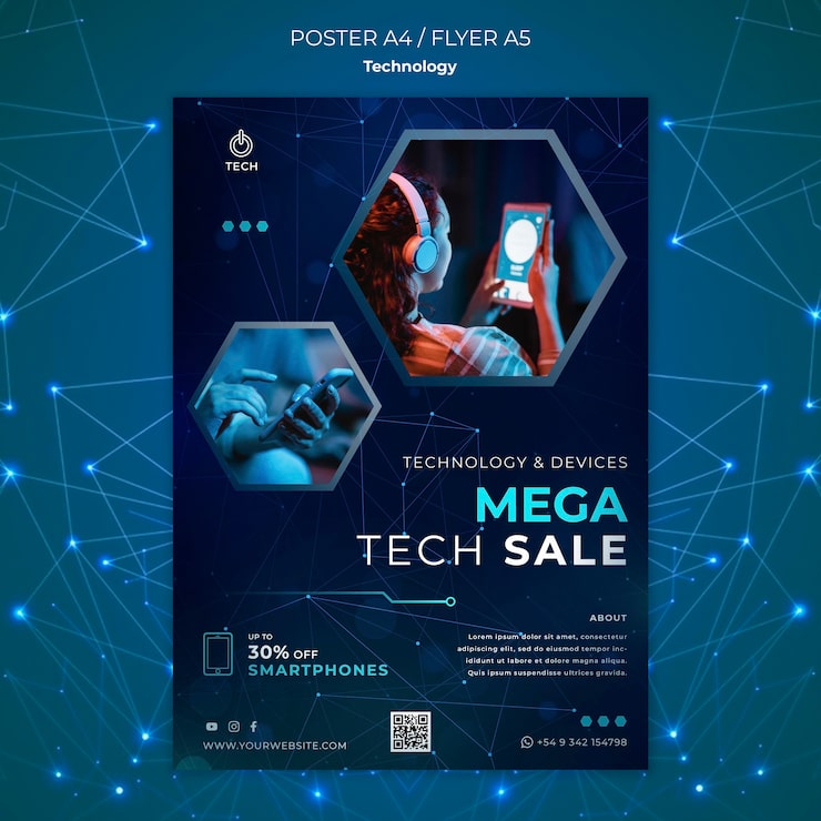 Bezpłatny plik PSD pionowy plakat do sklepu techno