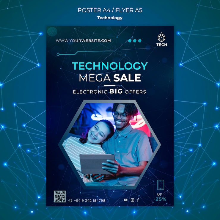Bezpłatny plik PSD pionowy szablon plakatu dla sklepu techno