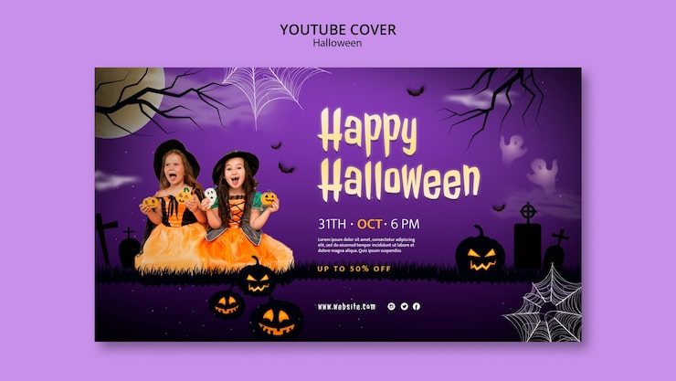 Bezpłatny plik PSD szablon okładki youtube na święto halloween