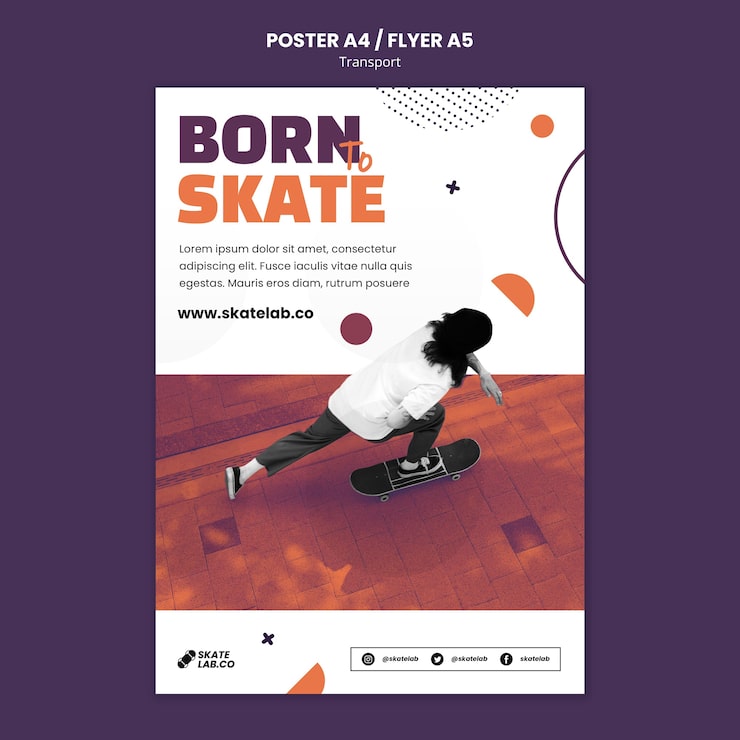 Bezpłatny plik PSD szablon projektu plakatu transportu skate