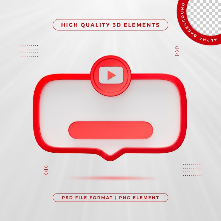 Bezpłatny plik PSD youtube subscribe banner element icon izolowany render 3d