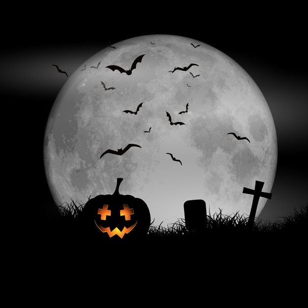 Bezpłatny plik Wektor halloween tle z dyni przed księżycową niebie