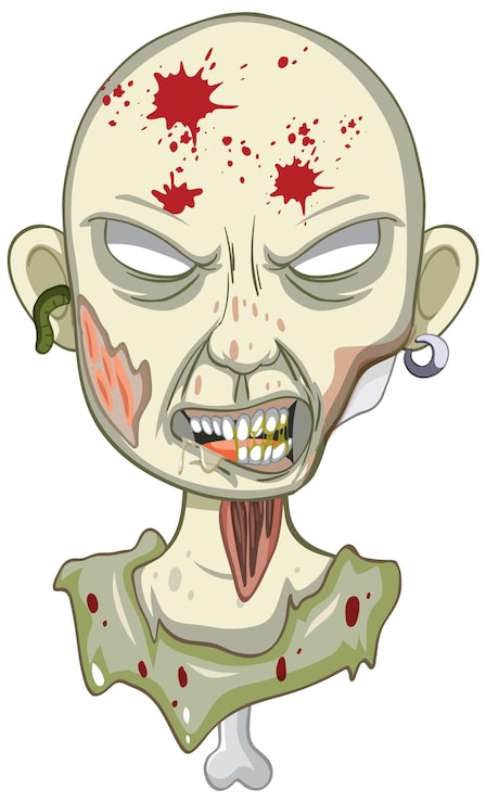 Bezpłatny plik Wektor przerażająca twarz zombie na białym tle