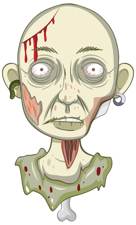 Bezpłatny plik Wektor przerażająca twarz zombie na białym tle