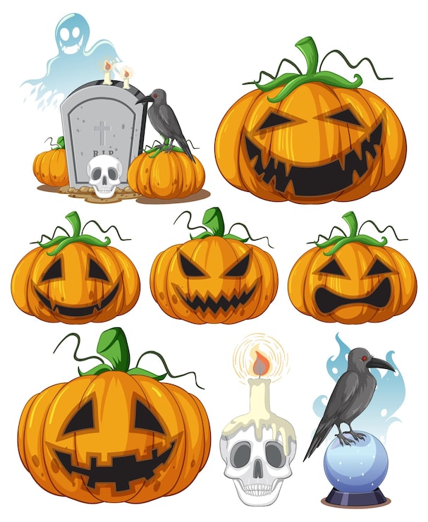 Bezpłatny plik Wektor zestaw halloweenowej dyni i wrony