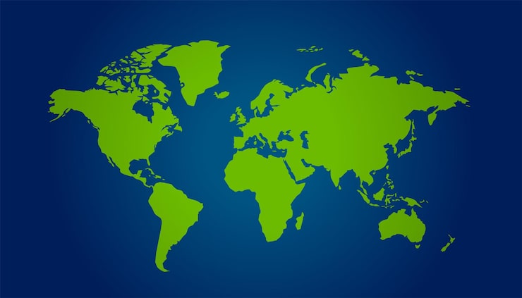 Bezpłatny plik Wektor zielona globalna mapa na niebieskim tle
