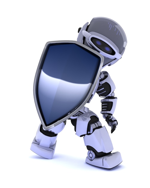 Foto gratuito 3d render de un robot con un escudo