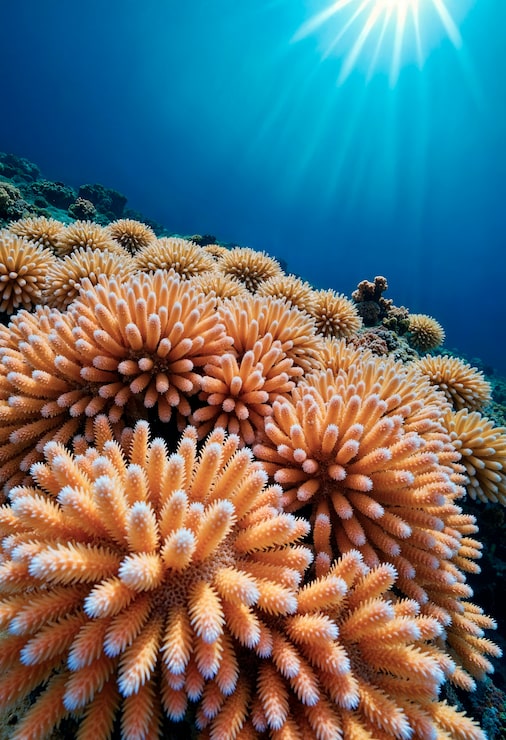 Foto gratuito arrecife de coral bajo el agua con luz solar