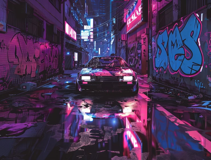 Foto gratuito auto de anime en la ciudad