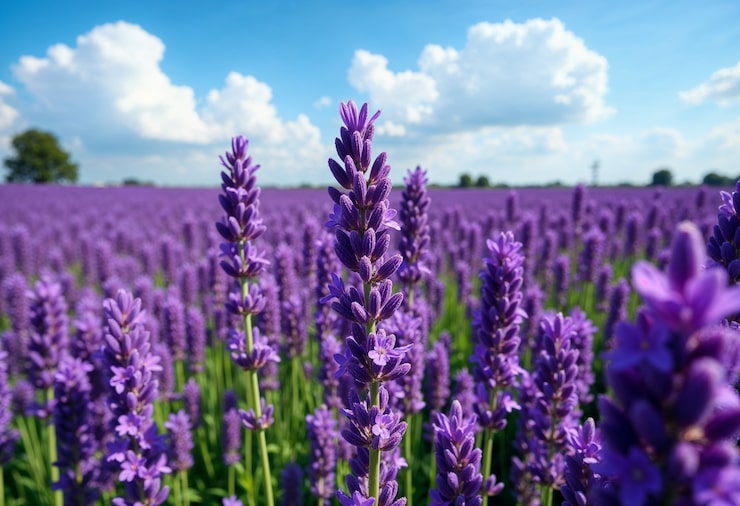 Foto gratuito campo de lavanda durante un día soleado