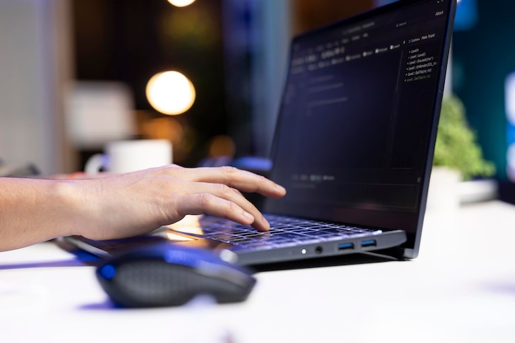 Foto gratuito código de software de computación personal en el portátil