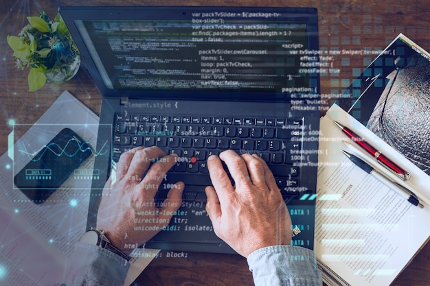 Foto gratuito concepto de collage html y css con persona
