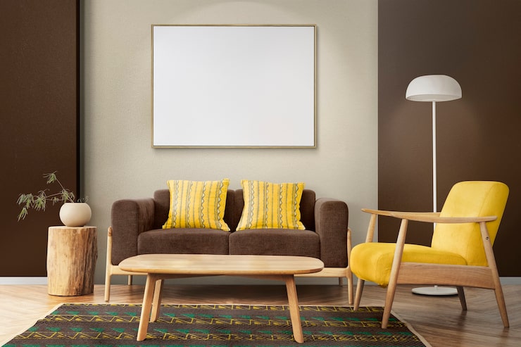 Foto gratuito diseño interior de salón estilo escandinavo en tonos cálidos.