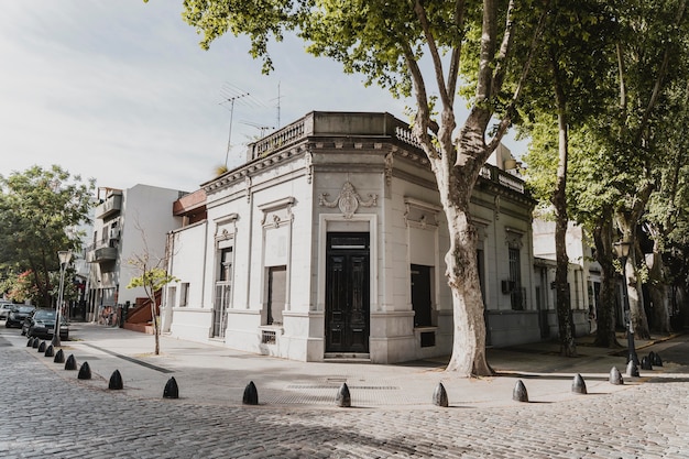 Foto gratuito edificio en la ciudad con árboles y calle.