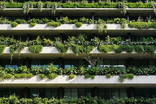 Foto gratuito edificio verde con jardines en balcón