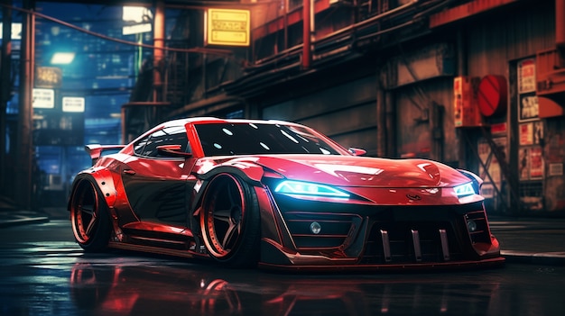 Foto gratuito escenario urbano cyberpunk con coche.