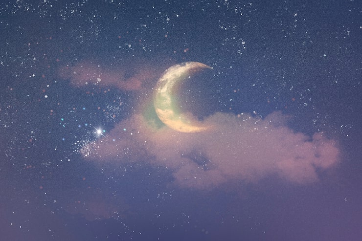 Foto gratuito fondo hermoso cielo nocturno con media luna y estrellas