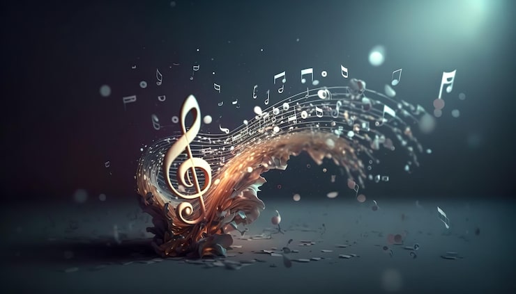 Foto gratuito fondo musical volumétrico con una clave de sol y notas generativas ai