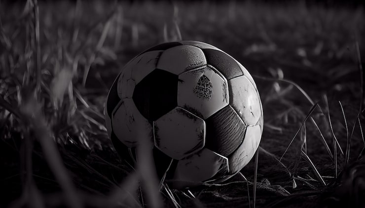 Foto gratuito globo de fútbol en el campamento escena monocromática ia generativa