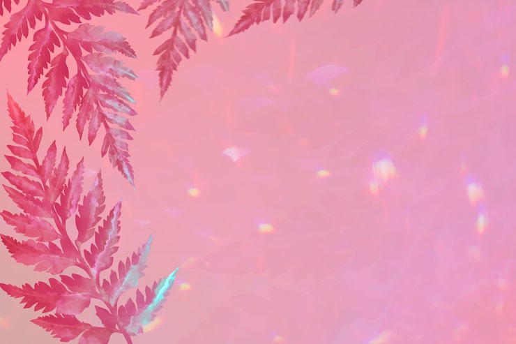Foto gratuito hojas estéticas en un fondo de borde rosado