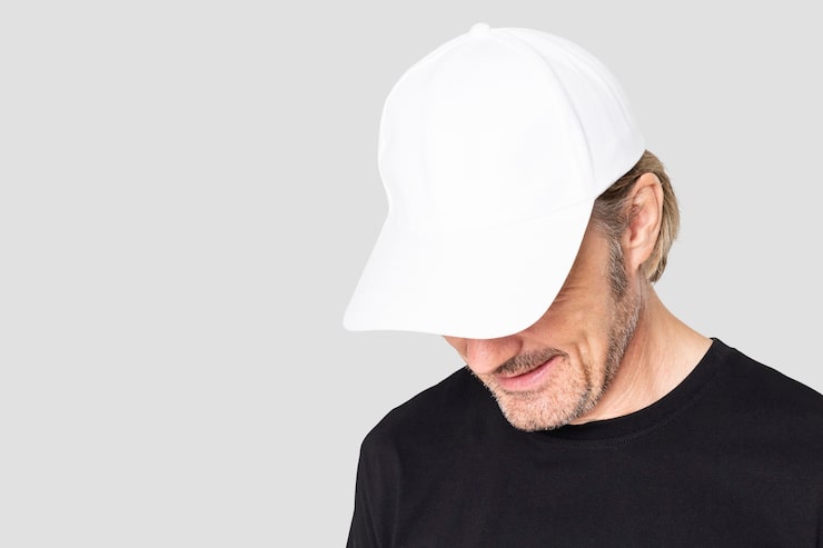 Foto gratuito hombre con gorra blanca para sesión de ropa masculina