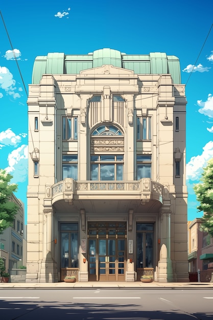 Foto gratuito ilustración de un edificio plano de anime