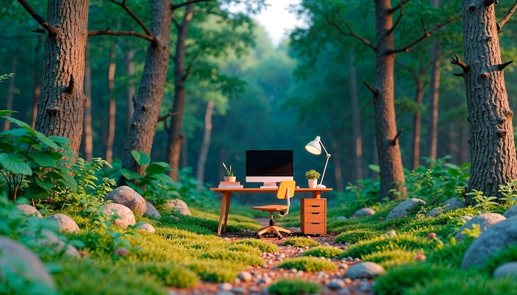 Photo Gratis ilustrasi konsep rendering 3d kantor jarak jauh