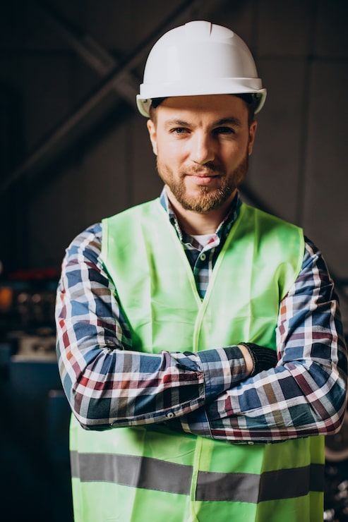 Foto gratuito joven trabajador con sombrero blanco