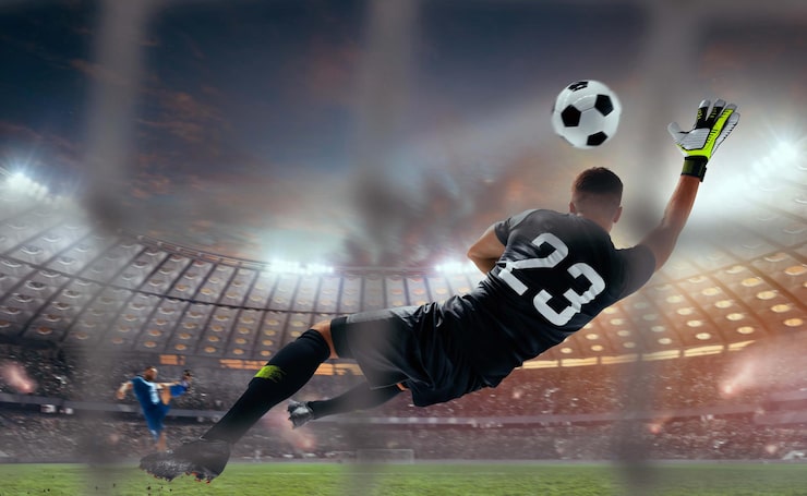 Foto gratuito jugadores de fútbol en acción en un estadio profesional