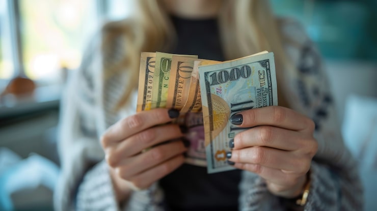 Foto gratuito mujer interactuando con el dinero