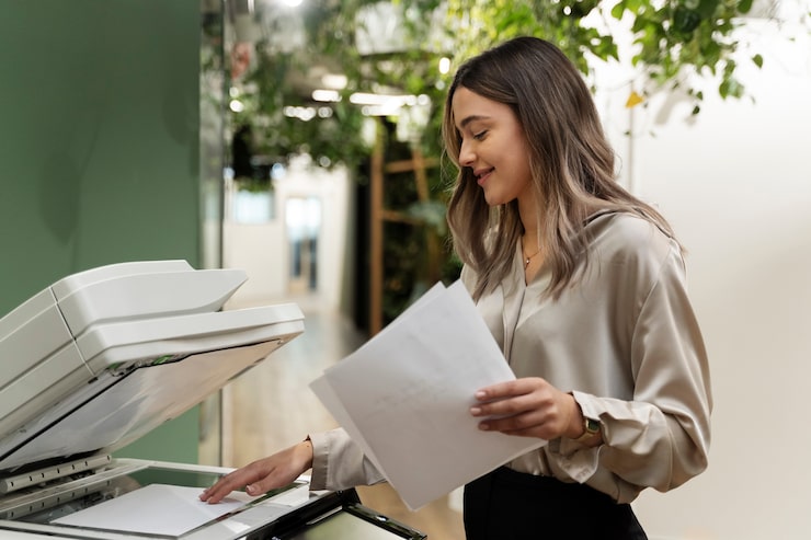 Foto gratuito mujer sonriente de tiro medio sosteniendo papel