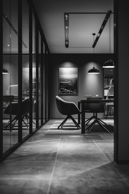 Foto gratuito oficina moderna y minimalista en blanco y negro