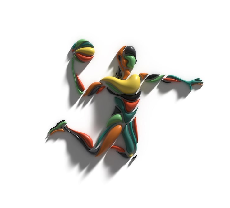 Photo Gratis pemain basket melompat melakukan dunk dalam desain gambar garis 3d