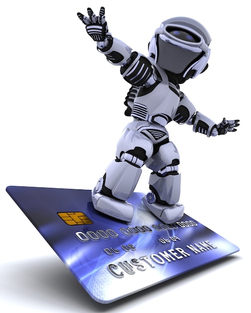 Photo Gratis render 3d robot dan kartu kredit