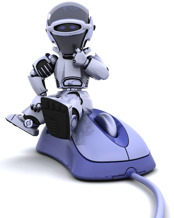 Photo Gratis render 3d robot duduk di atas mouse
