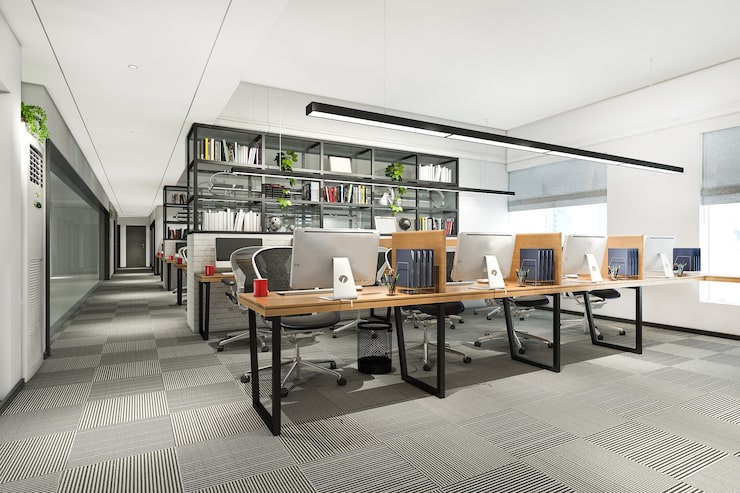 Foto gratuito reunión de negocios 3d y sala de trabajo en un edificio de oficinas