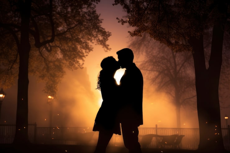 Foto gratuito silueta de una pareja enamorada que muestra afecto
