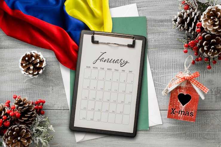 Photo Gratis still life kalender natal dengan bendera kolombia