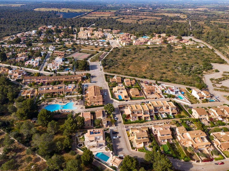 Foto gratuito toma aérea de hermosos edificios en mallorca islas baleares en españa