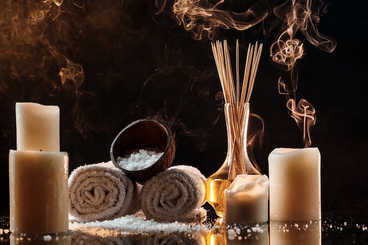 Foto gratuito tratamiento de spa sobre pared oscura