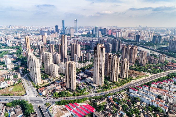Foto gratuito una vista de ojo de pájaro de shanghai