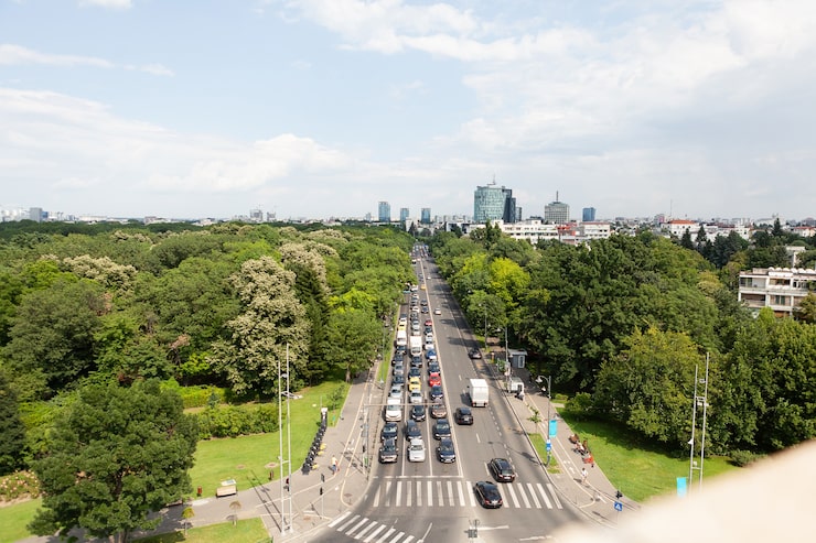 Foto gratuito vista panorámica del bulevar de la ciudad metropolitana con edificios modernos