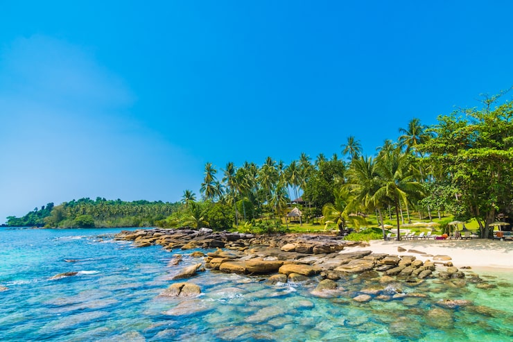 Foto gratuito bellissima spiaggia tropicale e mare