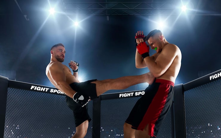 Foto gratuito combattenti mma sul ring professionistico fighting championship